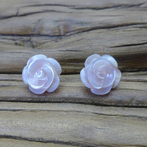 rose MOP studs earrings,pink seashell carved carved rose flower earrings, sterling silver studs, shell flower studs, flower earrings