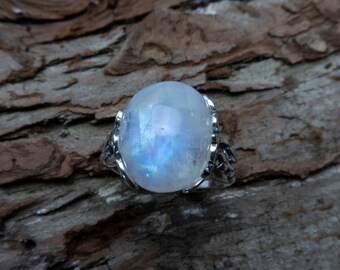 rainbow moonstone ring, sterling silver ring, moonstone ring, silver ring, natural gemstone ring, oval stone jewelry ring, gift for her