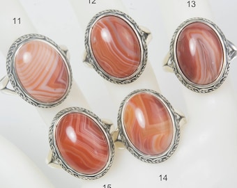natural stripe agate rings, banded agate oval ring, sterling silver ring, stripe agate statement ring, jewelry gift for her