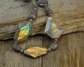 labradorite necklace, labradorite slab necklace, labradorite beaded necklace, grey necklace, flash labradorite slab nugget