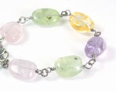 natural gemstone jewelry, prehnite green stone bracelet, purple amethyst beaded gift, yellow citrine stone items