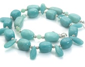 deep aqua blue amazonite bead necklace, natural amazonite necklace, handmade gemstone jewelry, handcrafted gemstone jewelry ,
