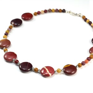 mookaite necklace, mookaite jewelry, fashion jewelry, beaded necklace, gemstone necklace, coin necklace, sterling silver brown necklace, image 5
