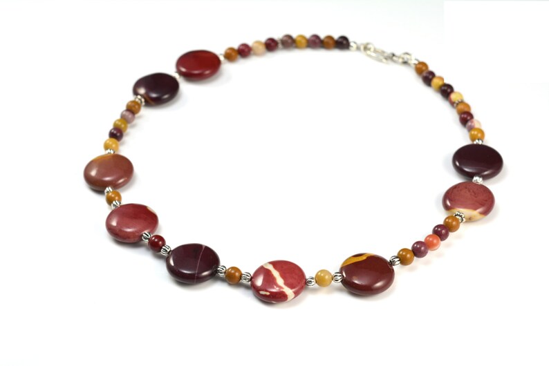 mookaite necklace, mookaite jewelry, fashion jewelry, beaded necklace, gemstone necklace, coin necklace, sterling silver brown necklace, image 5