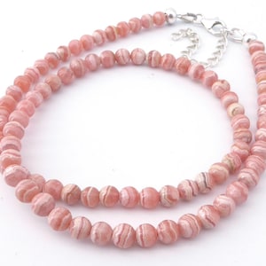 natural pink rhodochrosite 5mm beads necklace, pink necklace, small beads jewelry, rose romantic stone jewelry, womens jewelry, gift for her