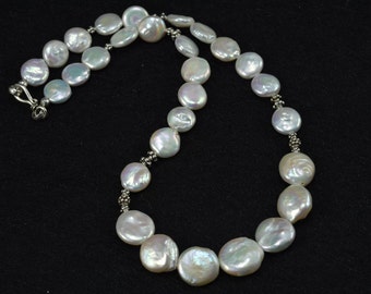 white pearl necklace,bridal jewelry,wedding jewelry, beaded pearl necklace,coin pearl jewelry,pearl jewelry