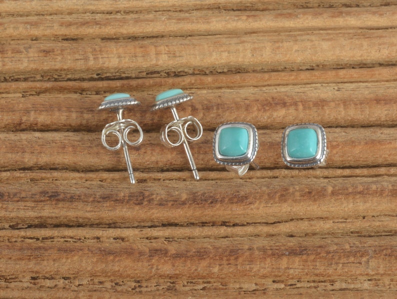 Turquoise Earrings, Blue Green Turquoise Studs Earrings, Sterling