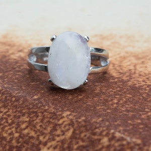 healing gemstone jewelry - June birthstone jewelry - white moonstone ring - hand mount stone ring - oval cabachon gemstone ring - size 6.75