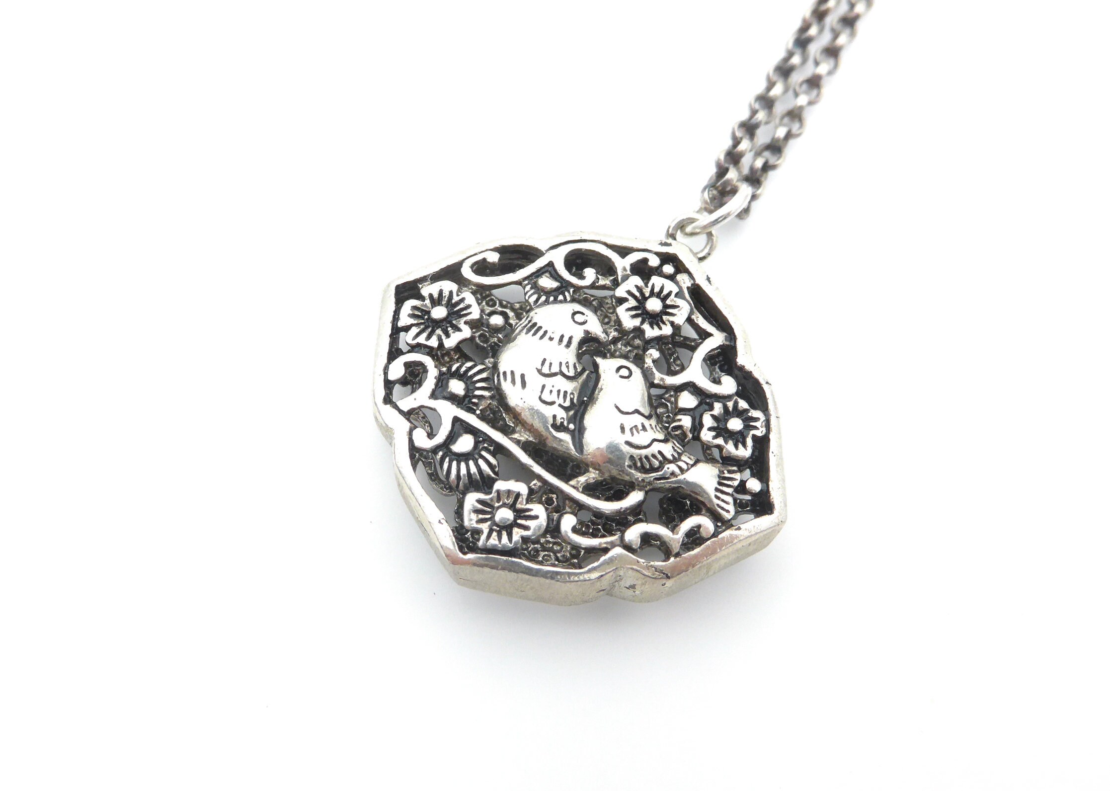 Floral Sterling Silver Locket Pendant Necklace from Bali