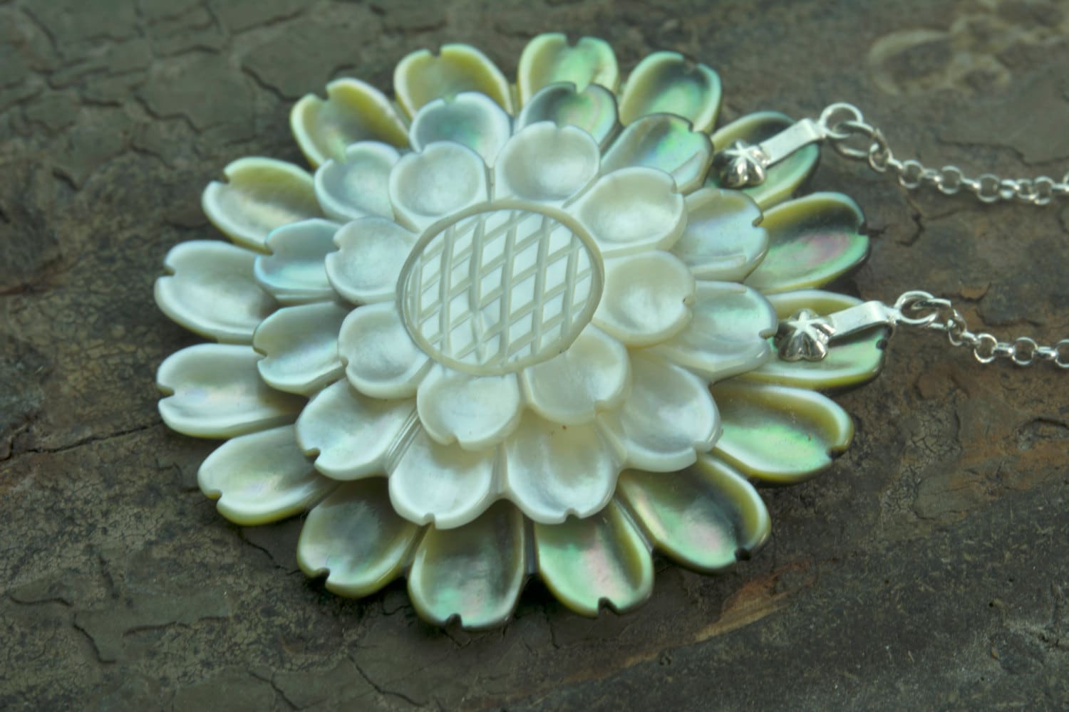 Sunflower Shell Pendant Necklace Black Lip Shell Flower Etsy