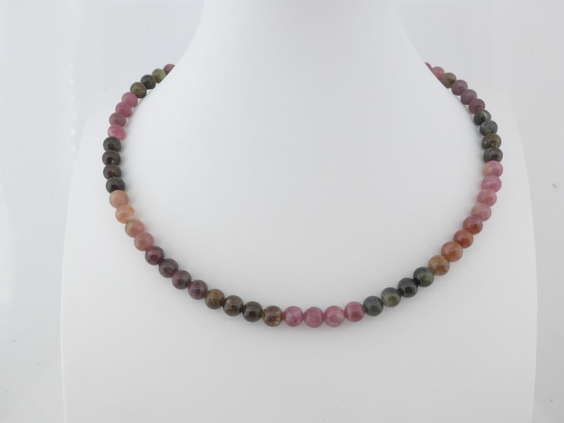 tourmaline gemstone necklace, 6.8mm round natural tourmaline jewelry, multi colors stone jewelry, jewelry gift for women, gemstone jewelry image 2