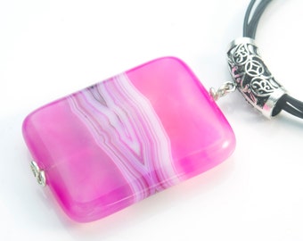 banded agate necklace - jewelry natural stones - geometric agate necklace - fuchsia and white agate jewelry - statement abstract necklace