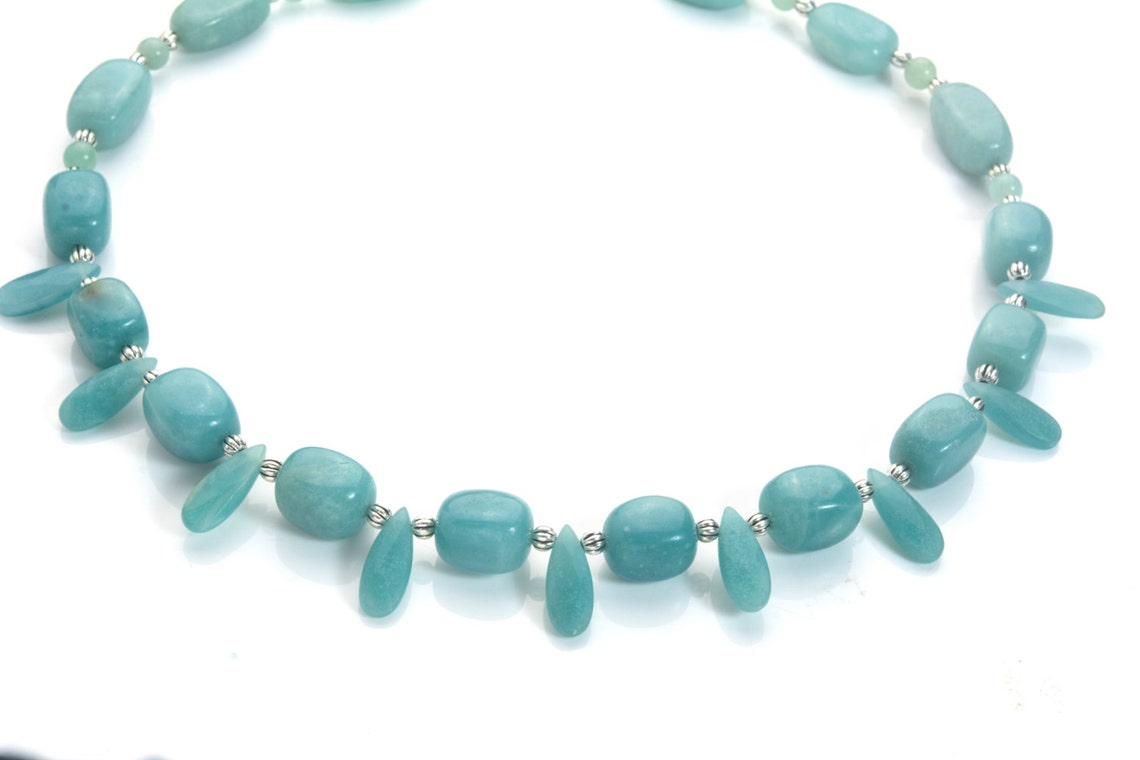 Deep Aqua Blue Amazonite Bead Necklace Natural Amazonite Etsy