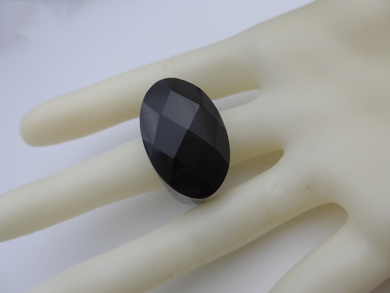 black onyx ring, faceted cut black gemstone ring, statement mens womens ring, natural gemstone rings, good quality stone ring, jewelry ring image 2