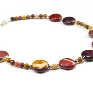 mookaite necklace, mookaite jewelry, fashion jewelry, beaded necklace, gemstone necklace, coin necklace, sterling silver brown necklace, image 2