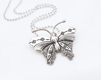 sterling silver butterfly necklace, 925 silver chain necklace, gift for her, charm present for women, butterfly jewelry, bridesmail gift