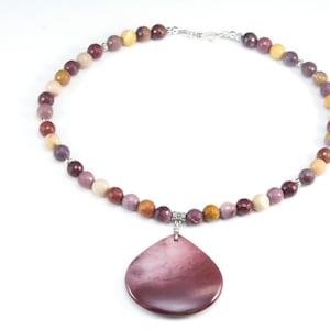 mookaite teardrop necklace - multi color gemstone jewelry - beaded stone necklace - heart shape gemstone pendant necklace -  stone jewelry