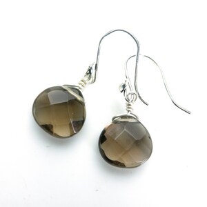 •FACETED SMOKY QUARTZ - LIL' TEARDROP• silver bezel set stud earrings