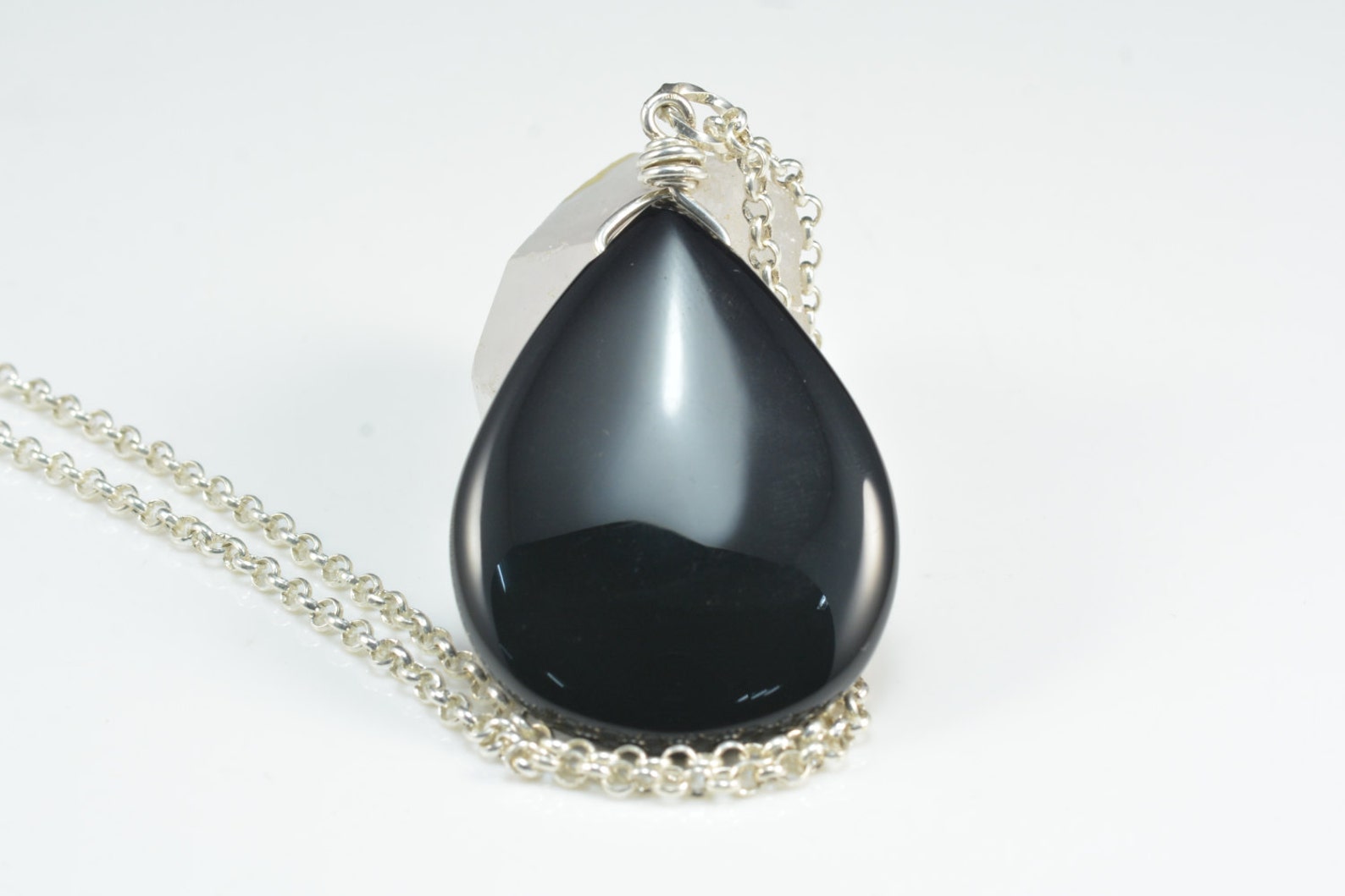Black Onyx Teardrop Pendant Anthentic Black Agate Gemstone Etsy