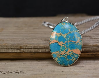 imperor turquoise pendant,blue green stone jewelry,blue turquoise necklace