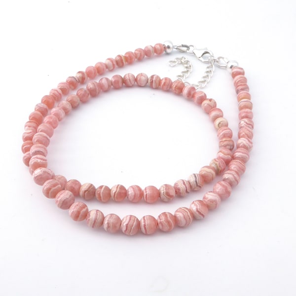 collier de perles de rhodochrosite rose naturel de 5 mm, collier rose, bijoux en petites perles, bijoux en pierre romantique rose, bijoux pour femmes, cadeau pour elle