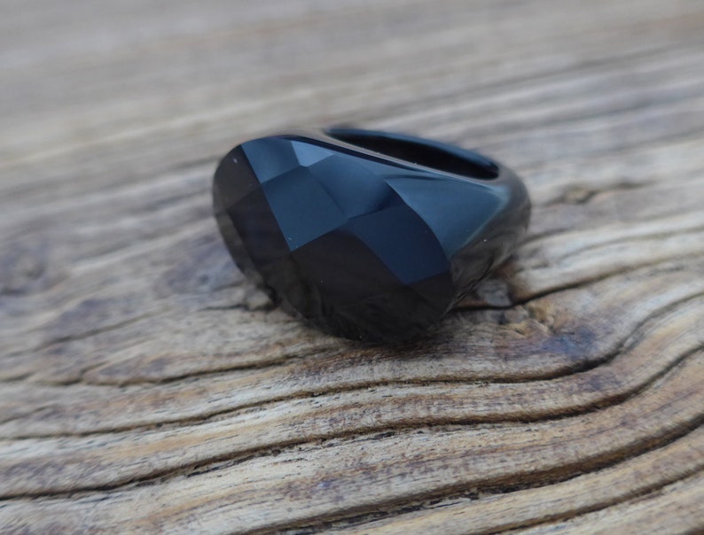 black onyx ring, faceted cut black gemstone ring, statement mens womens ring, natural gemstone rings, good quality stone ring, jewelry ring image 9