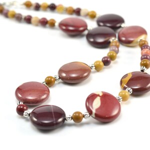 mookaite necklace, mookaite jewelry, fashion jewelry, beaded necklace, gemstone necklace, coin necklace, sterling silver brown necklace, image 3