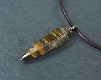 Colgante de punta de ojo de tigre de hierro, joyería de ojo de tigre natural, colgante de piedra preciosa con punta curativa, joyería de punta de piedra para hombre, collar con colgante de cordón
