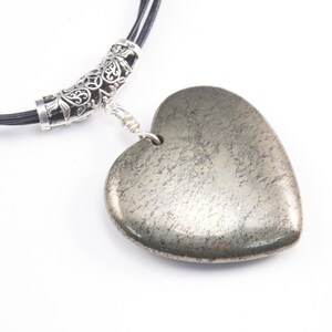 gold pyrite necklace - copper pyrite jewelry - bronze heart pendant - fools gold jewelry - pyrite gemstone jewellery - leather cord jewelry
