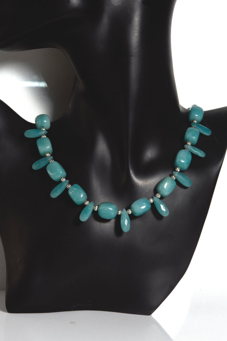 Deep Aqua Blue Amazonite Bead Necklace Natural Amazonite Etsy