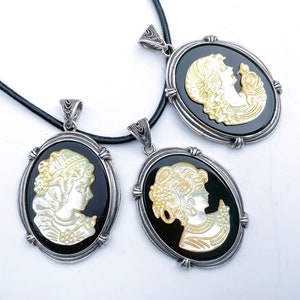 Victorian cameo pendant, Lady cameo oval jewelry, sterling silver jewellery, vintage style gemstone pendant, antique clack onyx jewelry