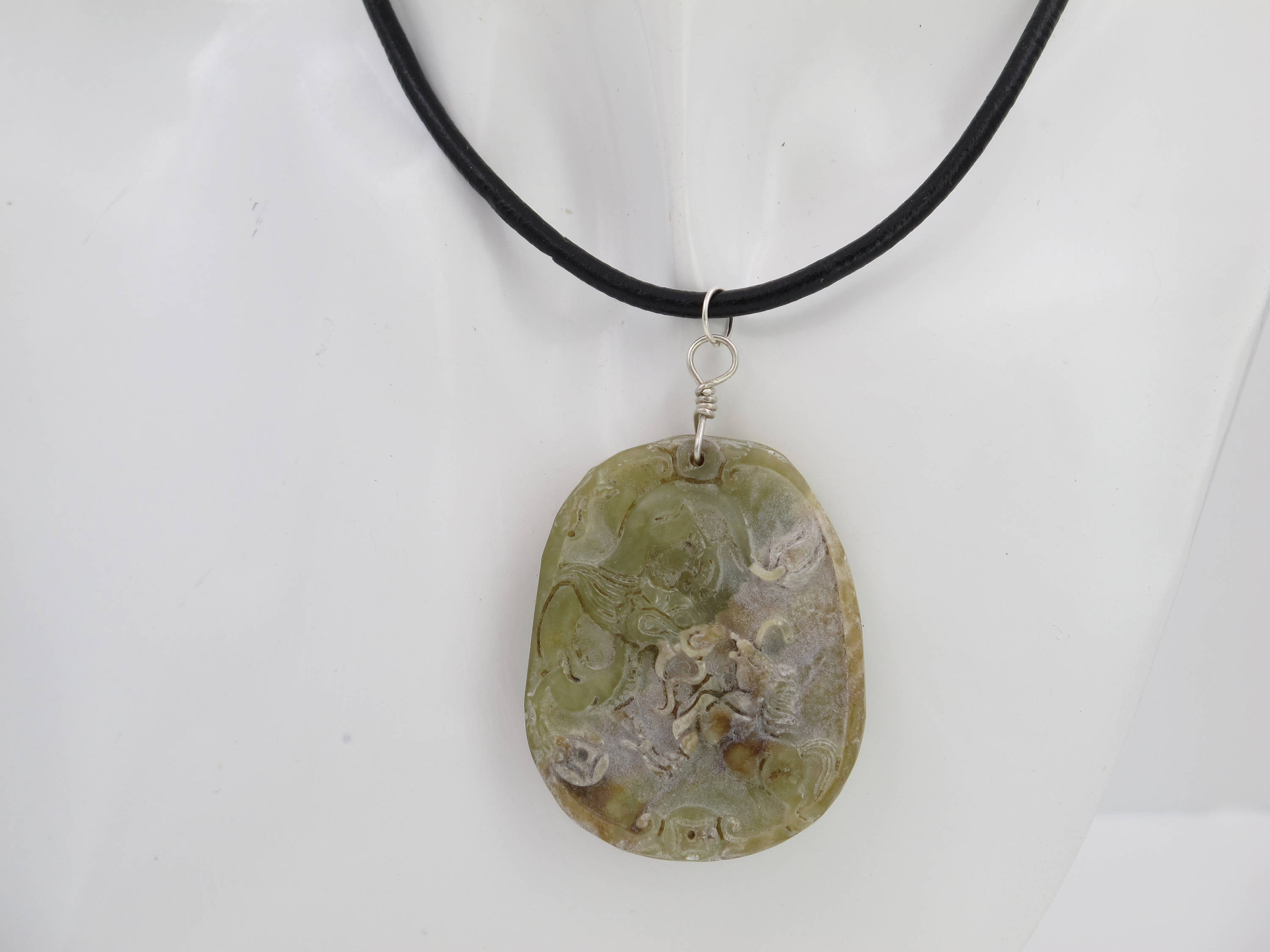 Antique Jade Necklace, Hand Carved Jade Pendant, Pony Animal Jewelry