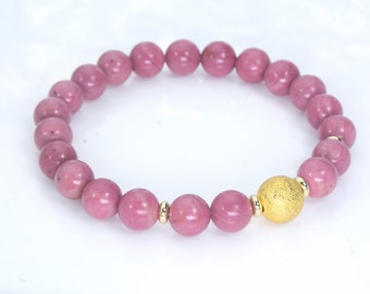 pink rhodonite gemstone bracelet, rose gemstone jewelry, top quality rhodonite jewelry for her, romantic stone jewelry, girls jewelry