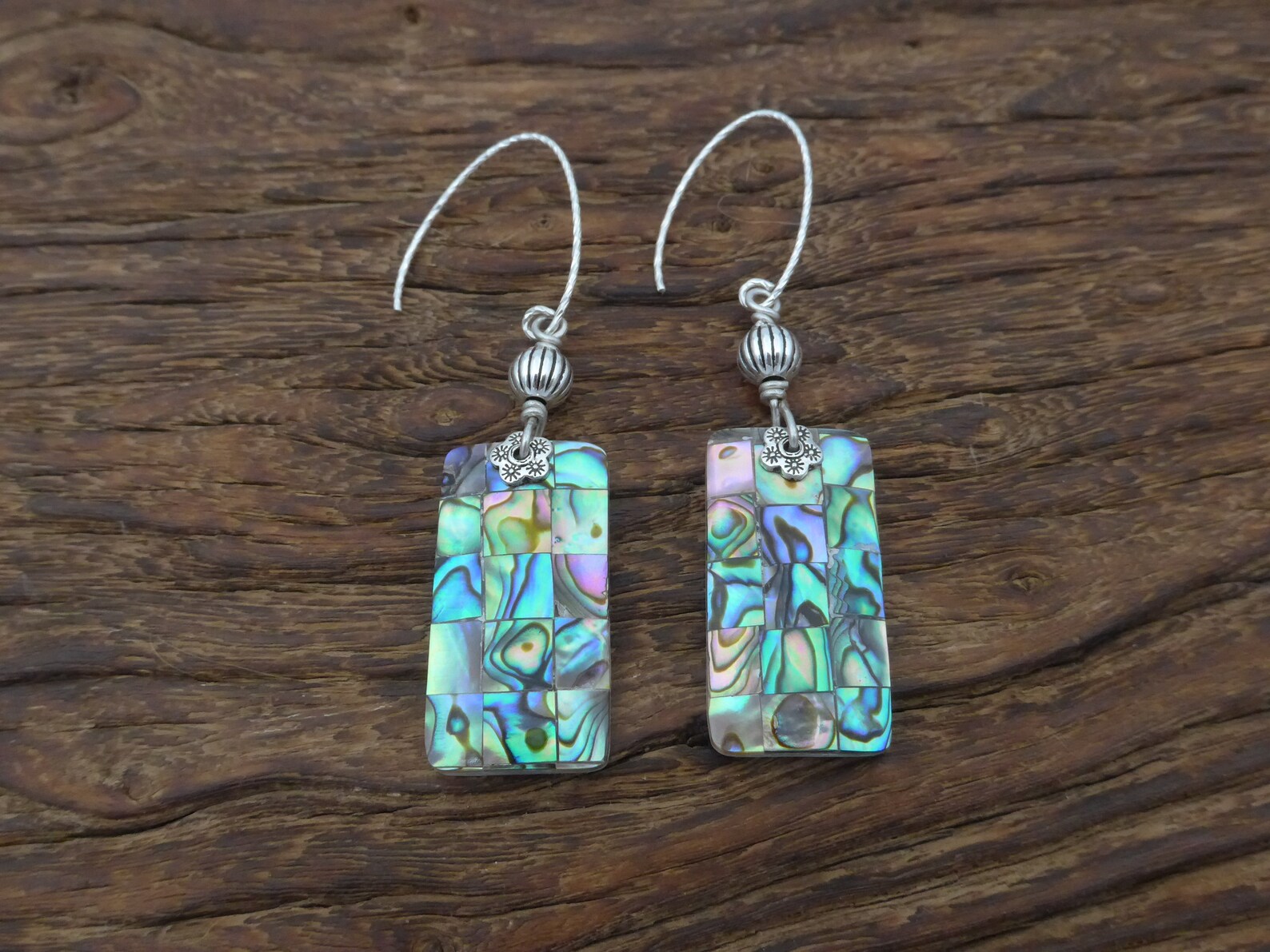 Natural Abalone Shell Earrings – Silver Plated Studs With Cubic Zirconia, Perfect Xmas Gift