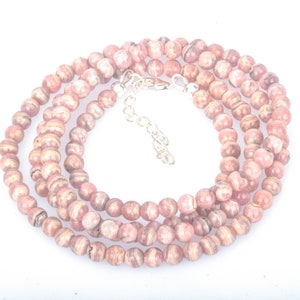 Collar de cuentas de rodocrosita de 6 mm, collar de piedras preciosas rosas, joyas de cuentas pequeñas, joyas de piedra romántica rosa, joyas para mujer, regalo para ella