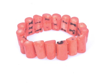 braccialetto di corallo di bambù, braccialetto allungato, gioielli di colore arancione, braccialetto a doppio filo, gioielli in stile boho, gioielli di corallo, facile da indossare
