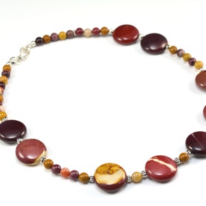 mookaite necklace, mookaite jewelry, fashion jewelry, beaded necklace, gemstone necklace, coin necklace, sterling silver brown necklace, image 4