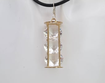 clear crystal necklace, statement crystal necklace, long pendant necklace, diamond shape crystal pendant, gold plated brass pendant