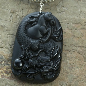 black pendant necklace horse pendant necklace black obsidian jewelry pendant dragon pendant jewelry chunky statement jewelry image 4