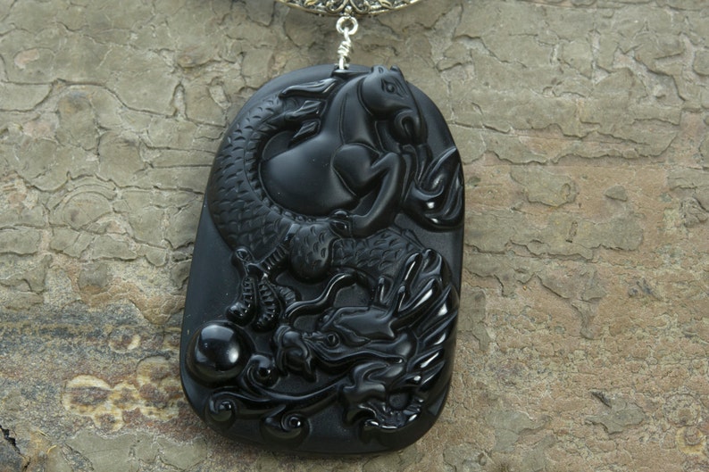 black pendant necklace horse pendant necklace black obsidian jewelry pendant dragon pendant jewelry chunky statement jewelry image 4