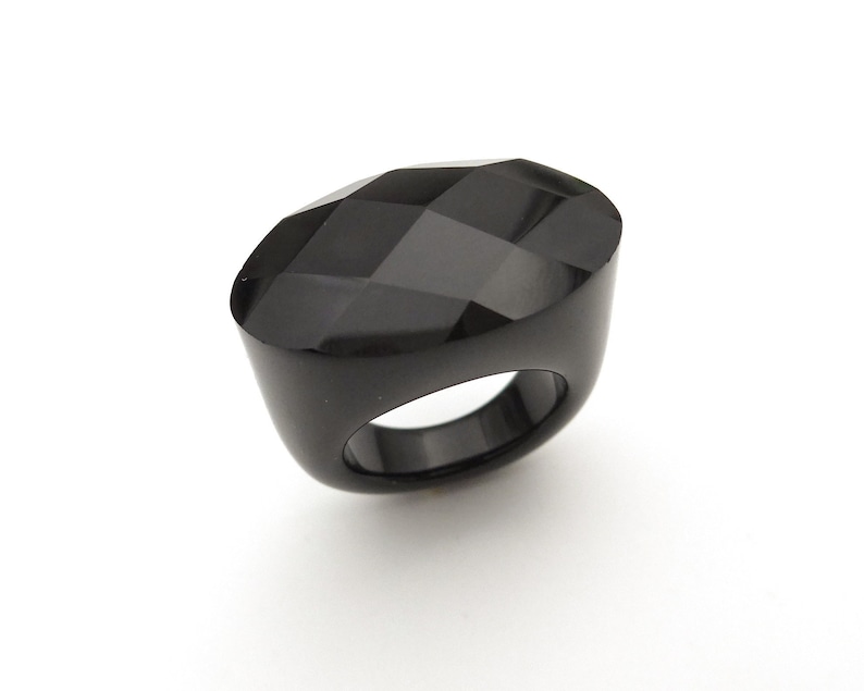 black onyx ring, faceted cut black gemstone ring, statement mens womens ring, natural gemstone rings, good quality stone ring, jewelry ring image 1