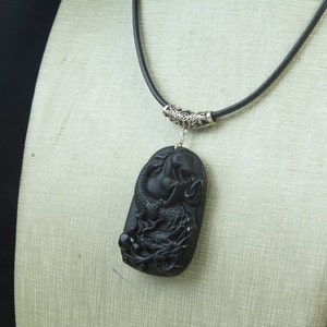 black pendant necklace horse pendant necklace black obsidian jewelry pendant dragon pendant jewelry chunky statement jewelry image 5