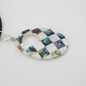 mosaic shell oval pendant, whire shell donut necklace, natural abalone shell jewlery, handcrafted jewelry, sea shell pendant necklace image 2