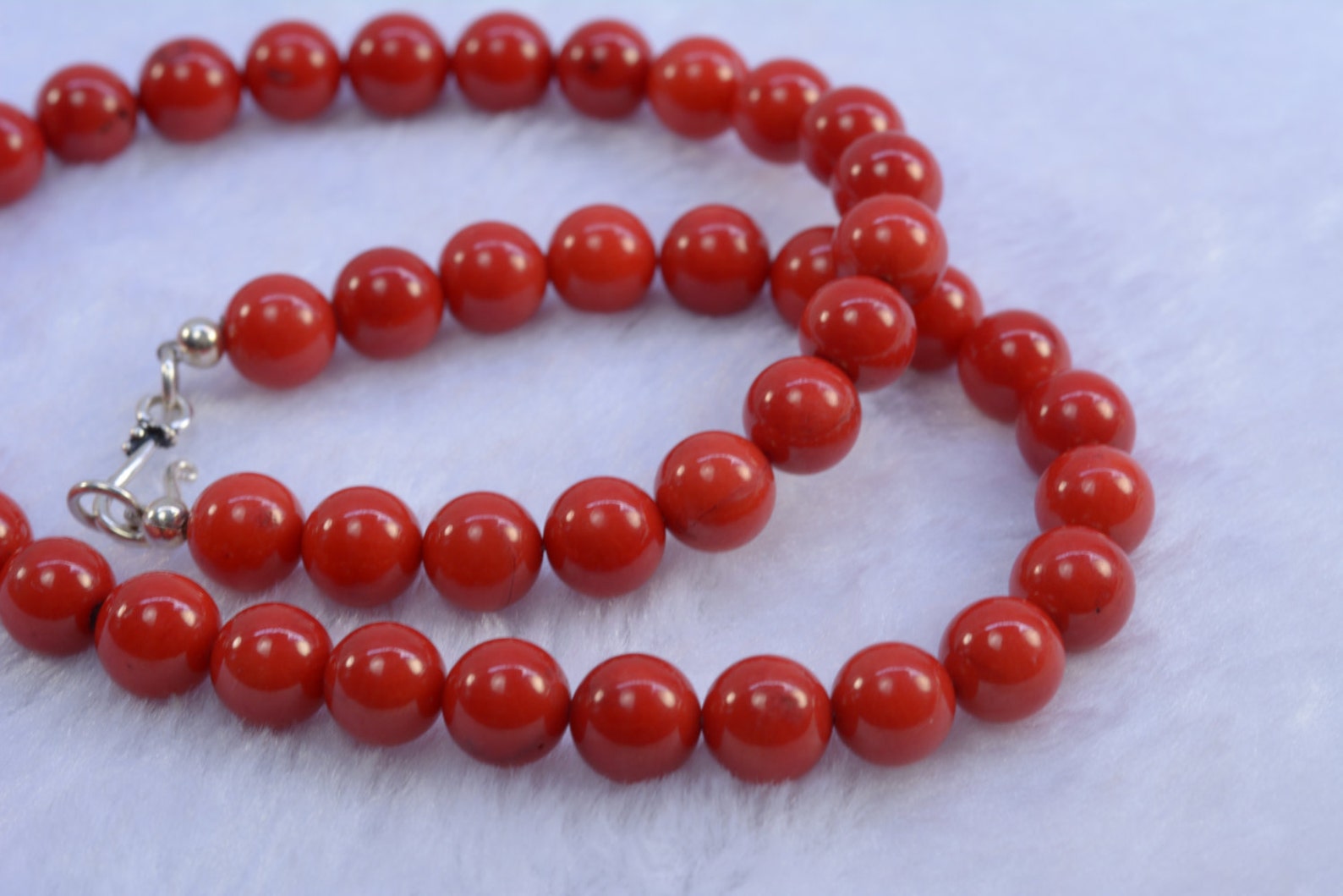 Red Coral Necklace Coral Jewelry Red Necklace Round Bead Etsy