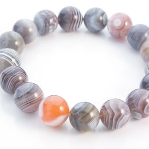 botswana agate bracelet - simple elastic stretch  gemstone bracelet - top quality banded botswana agate jewelry - delicate stripe jewelry