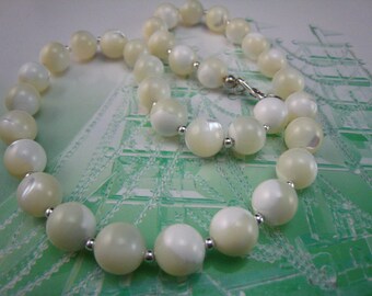 Mother of Pearl Necklace: Sterling Silver, 10mm White MOP Bead