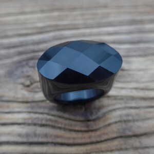 black onyx ring, faceted cut black gemstone ring, statement mens womens ring, natural gemstone rings, good quality stone ring, jewelry ring image 7