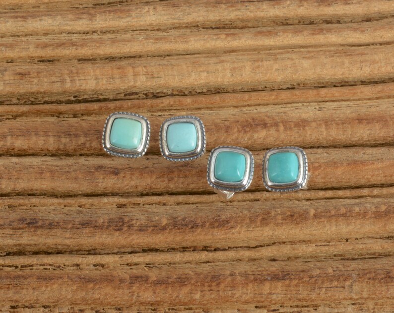 Turquoise Earrings, Blue Green Turquoise Studs Earrings, Sterling Silver Post Earrings, Natural