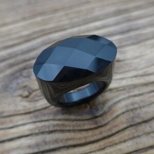 black onyx ring, faceted cut black gemstone ring, statement mens womens ring, natural gemstone rings, good quality stone ring, jewelry ring image 6