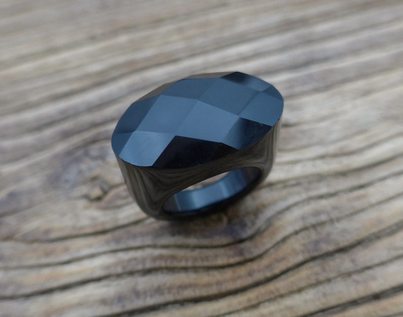 black onyx ring, faceted cut black gemstone ring, statement mens womens ring, natural gemstone rings, good quality stone ring, jewelry ring image 6